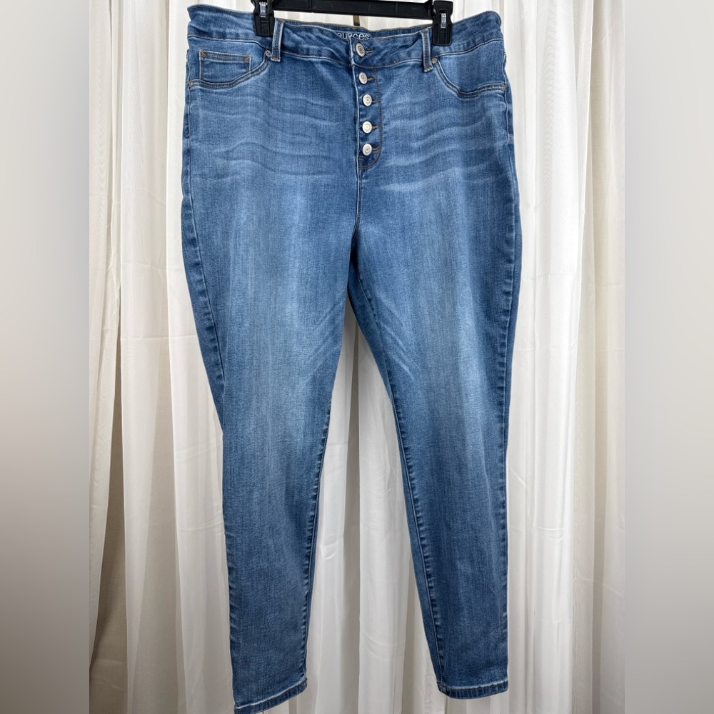 Maurices Super High Rise Jeans XXL Button Fly Stretch Blue Denim 29” Inseam - Picture 8 of 8